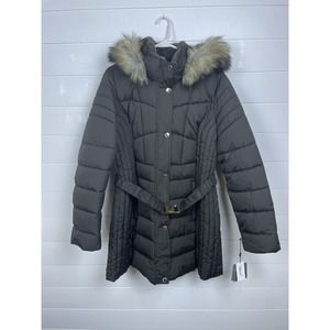 MSRP‎ $320 Laundry Faux Fur Hooded Long Coat Size XL NWT Brown